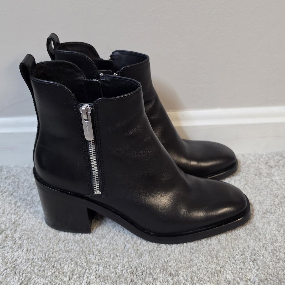 $525 3.1 Phillip Lim Women Black Alexa Chunky Heel Bootie Boots Shoes 37.5/7.5